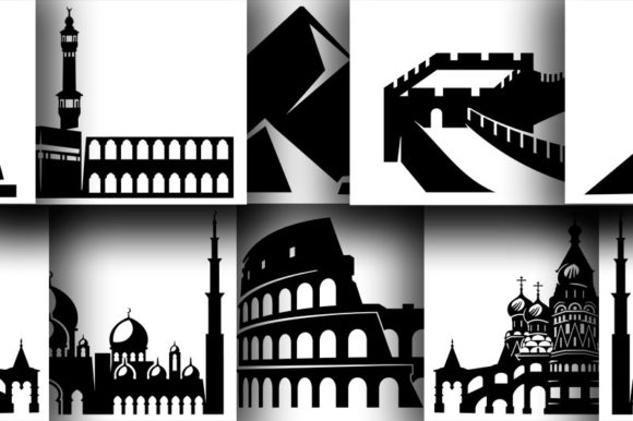 Architectural Monuments in Silhouettes Graphic Illustrations By DesignsBer