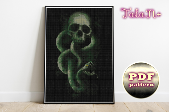 "Skull with Serpent" Cross Stitch Pattern Gráfico Manualidades Por talanpluss