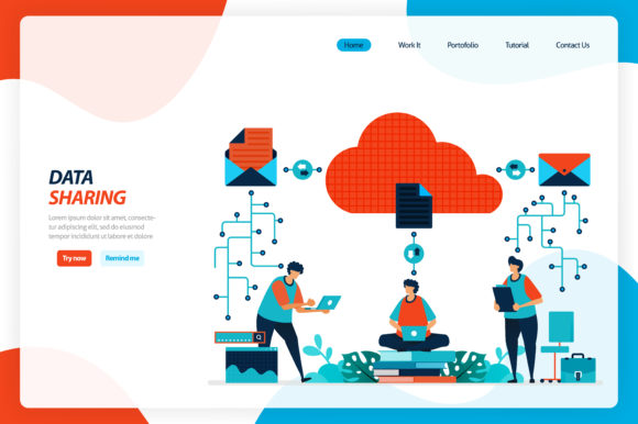 Illustration of Data Sharing Technology Graphic Landing Page Templates By setiawanarief111