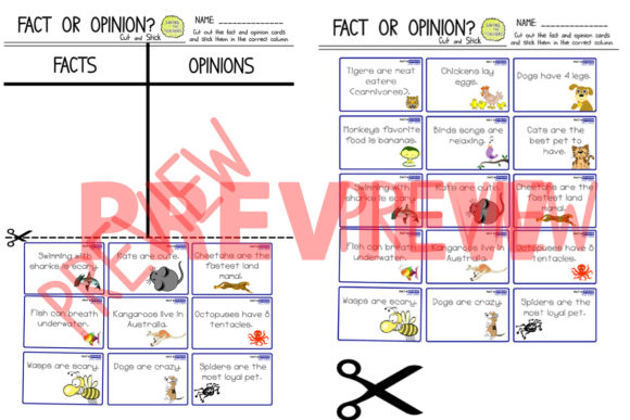 Fact or Opinion Cut and Stick Activity Graphic 3rd grade By Saving The Teachers