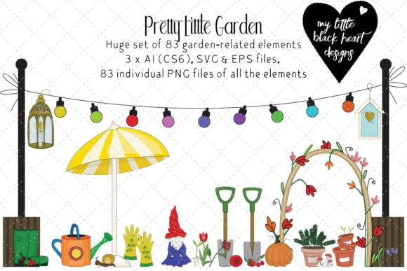 Pretty Little Garden Set of 83 Elements Graphic Illustrations By My Little Black Heart