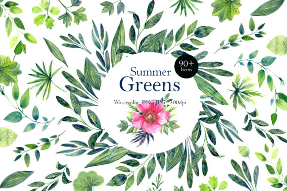Summer Green Watercolor Clip Art Graphic Illustrations By evgenia_art_art