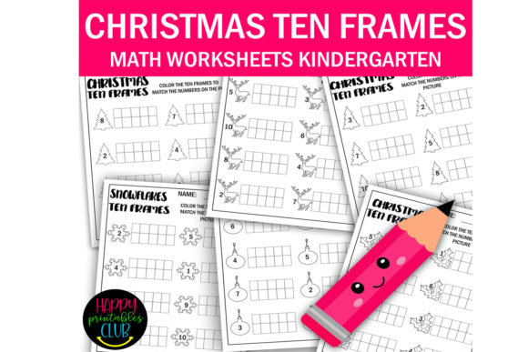 Christmas Ten Frames Math Worksheets Graphic K By Happy Printables Club