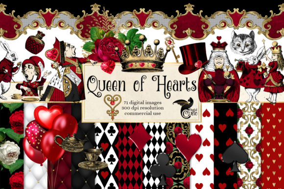 Queen of Hearts Digital Scrapbook Kit Graphic Illustrations By Digital Curio