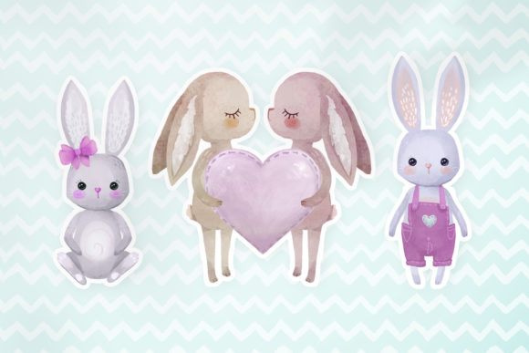 Lovely Bunnies Set Graphic Illustrations By DIGI Potwor