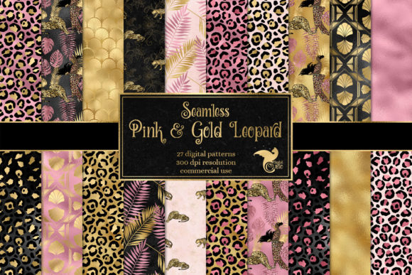 Pink and Gold Leopard Digital Paper Graphic Backgrounds By Digital Curio
