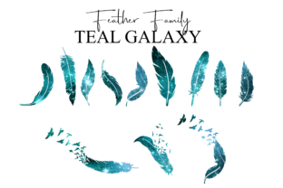 Family Feather Print Teal Galaxy Grafica Modelli di Stampa Di Sweet Home Designs 2