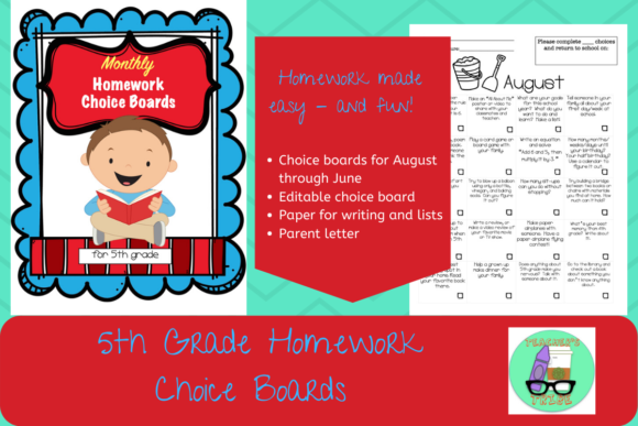 5th Grade HW Choice Boards for All Year Graphic 5th grade By Teacher's Tribe 