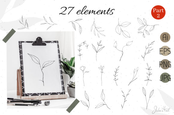 Botanical Line Art Elements. Vector Graphic Objects By Juliasart