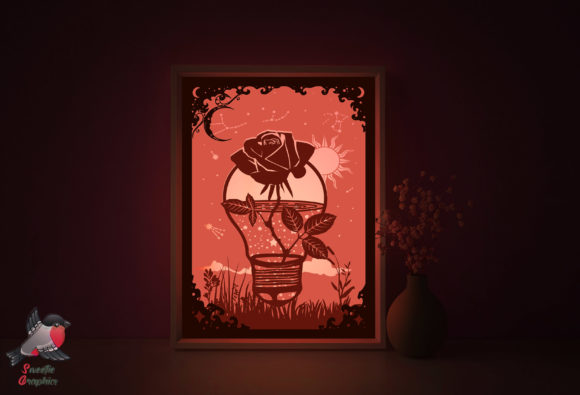 Rose Galaxy Flower Lightbox Template Graphic 3D Shadow Box By SweetieGraphics