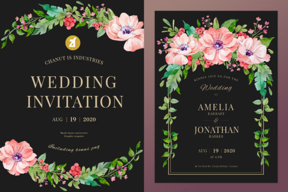 Poppy Cranberry Wedding Invitation Graphic Print Templates By Chanut is watercolor