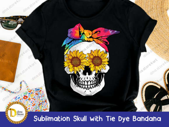 Sublimation Skull with Tie Dye Bandana Illustration Artisanat Par dina.store4art