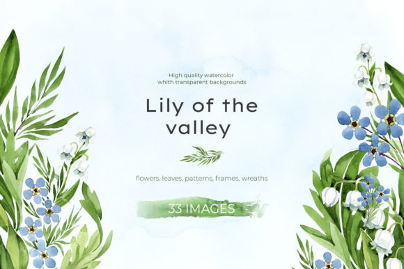 Lily of the Valley Watercolor and Forget-me-nots Graphic Illustrations By MyStocks