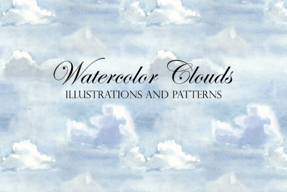 Watercolor Sky and Clouds. Patterns Graphic Illustrations By Slastick