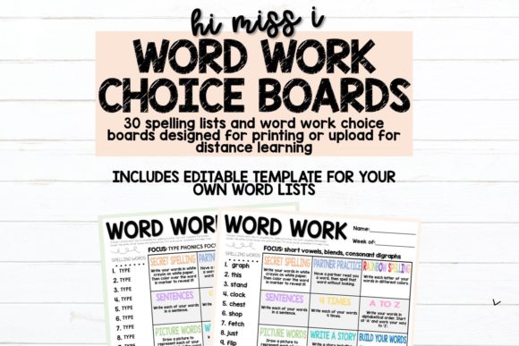 Word Work Choice Board + Spelling Lists Graphic 2nd grade By hi miss i