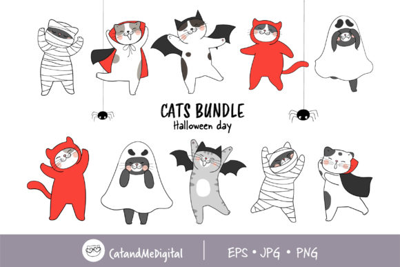 Funny Cat Wear Costume for Halloween Graphic Illustrations By CatAndMe