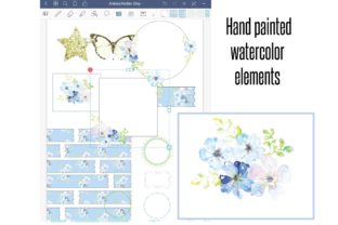 Digital Stickers Floral and Frames Blue Graphic Illustrations By Anines Atelier 3