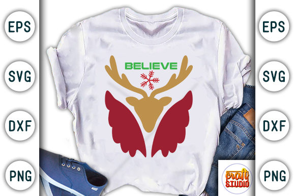 Christmas Quote Design, Believe Graphic T-shirt Designs By CraftStudio