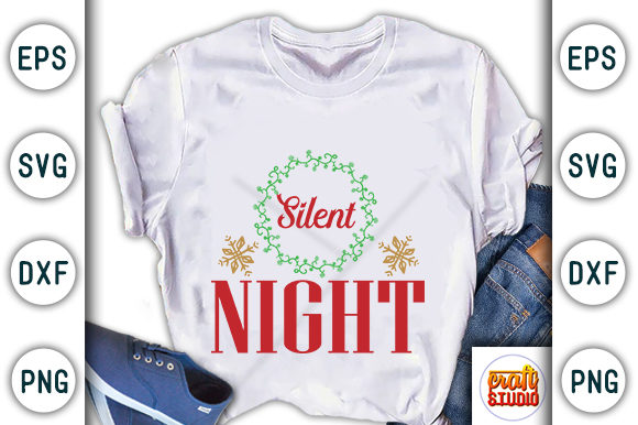 Christmas Quote Design, Silent Night Graphic T-shirt Designs By CraftStudio