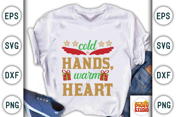 Christmas Quote Design, Cold Hands Warm Heart Graphic T-shirt Designs By CraftStudio