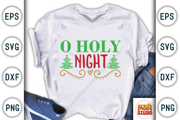 Christmas Quote Design, O Holy Night Graphic T-shirt Designs By CraftStudio