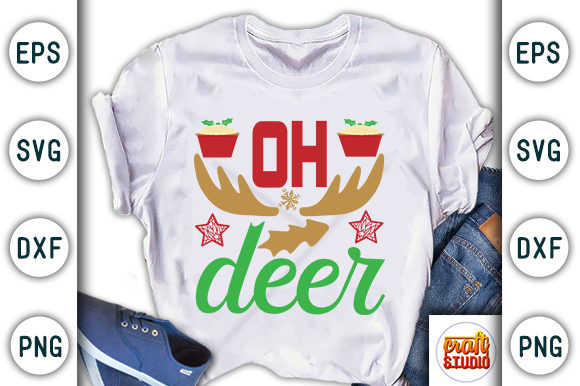 Christmas Quote Design, Oh Deer Graphic T-shirt Designs By CraftStudio