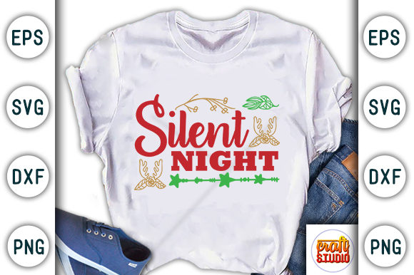 Christmas Quote Design, Silent Night Graphic T-shirt Designs By CraftStudio