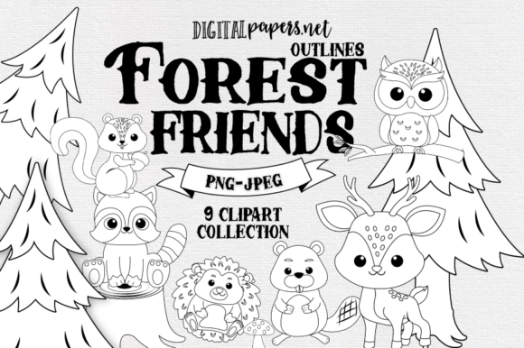 Forest Friends Outlines Clipart Graphic Illustrations By DIPA Graphics