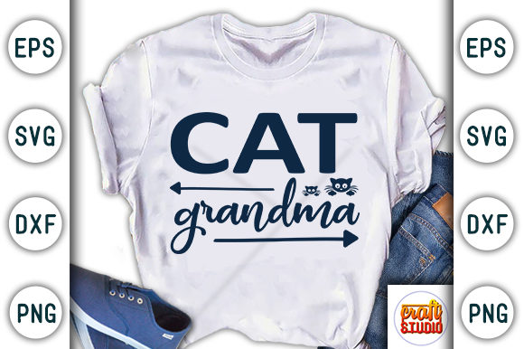  Cat Grandma Afbeelding T-shirt Designs Door CraftStudio