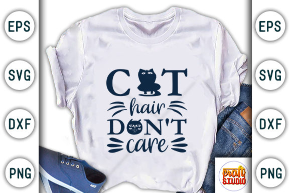  Cat Hair Don't Care Afbeelding T-shirt Designs Door CraftStudio