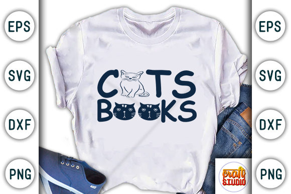  Cats & Books Graphic T-shirt Designs By CraftStudio