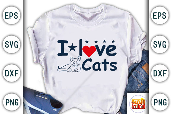 I Love Cats Graphic T-shirt Designs By CraftStudio