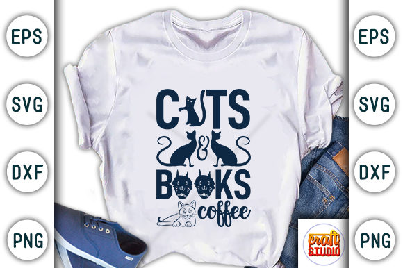 Cats Books Coffee Graphic T-shirt Designs By CraftStudio