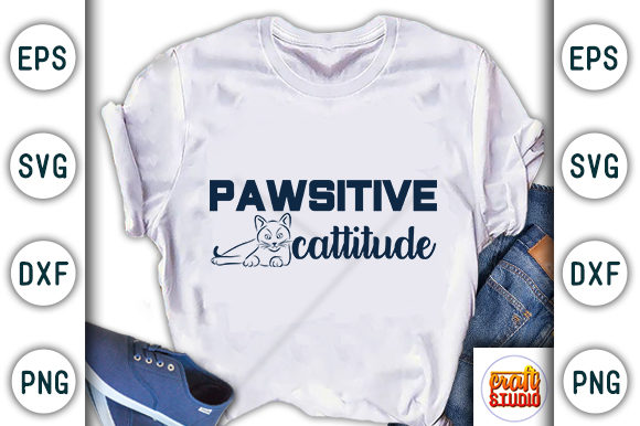 Pawsistive Cattitude Graphic T-shirt Designs By CraftStudio