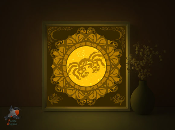 Zodiac Sign Cancer Shadow Box Template Graphic 3D Shadow Box By SweetieGraphics