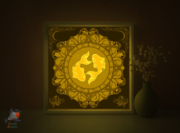 Zodiac Signs Pisces Shadow Box Template Gráfico Caixa de Sombra 3D Por SweetieGraphics