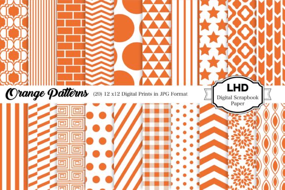 Orange Digital Paper Pack Graphic Patterns By LeskaHamatyDesign