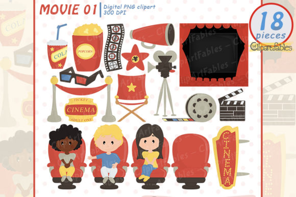 Movie Clipart, Cinema Clip Art Gráfico Ilustraciones Imprimibles Por clipartfables