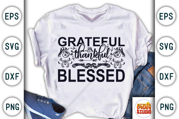 Grateful Thankful Blessed Graphic T-shirt Designs By CraftStudio