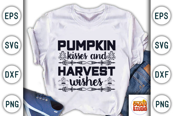 Pumpkin Kisses and Harvest Wishes Graphic T-shirt Designs By CraftStudio