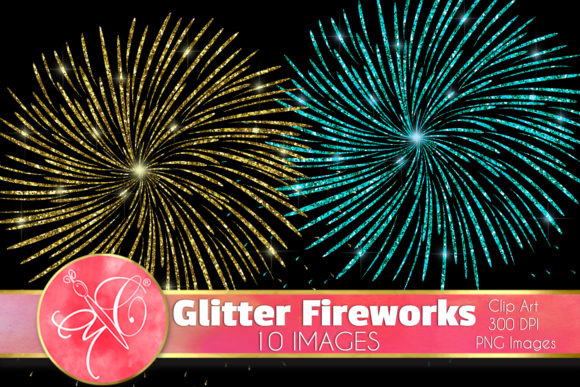 Glitter Fireworks Clip Art, Overlays Graphic Illustrations By paperart.bymc