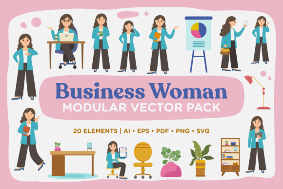Business Woman Modular Vector Pack Grafik Druckbare Illustrationen Von Telllu