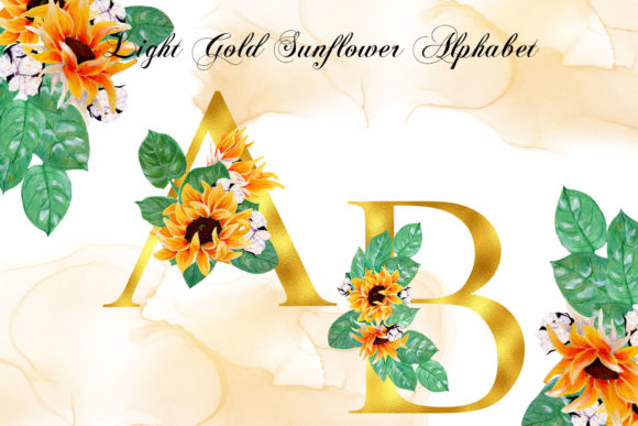 Pack of Sunshine- Light Gold Alphabet Afbeelding Afdrukbare Illustraties Door Andreea Eremia Design