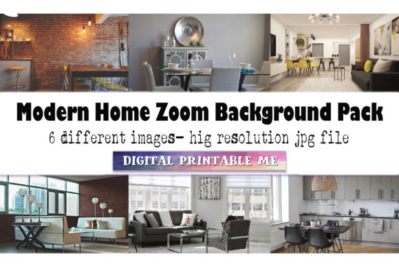 Modern Home, Zoom Background Pack 6 Room Graphic Photos By DigitalPrintableMe