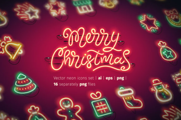 Christmas Colorful Neon Icons Graphic Illustrations By Voysla's Shop