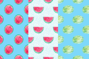 Watercolor Watermelon Digital Papers Graphic Patterns By BonaDesigns 2