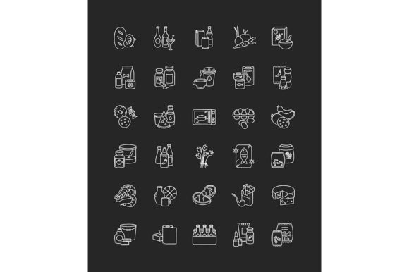 Groceries Category Chalk White Icons Set Graphic Icons By bsd studio