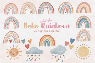 Watercolor Boho Rainbow Clipart  Graphic Illustrations By peachycottoncandy 1