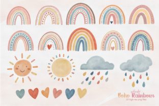 Watercolor Boho Rainbow Clipart  Graphic Illustrations By peachycottoncandy 2