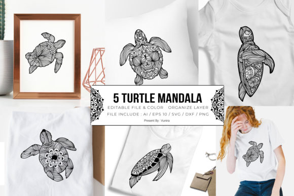 5 Turtle Bundle | Mandala Graphic Crafts By Vunira